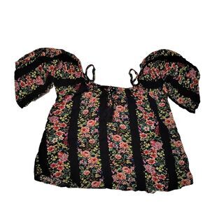 Lola Grace Womens  Medium Black Floral Feminine Blouse Pink Black